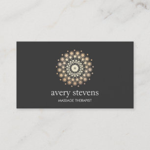 Guld Circle Mandala Logotyp Massage Therapy och Yo Visitkort