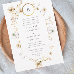 Guld Circle Monogram Oval Torkad Wildblomma Inbjudningar