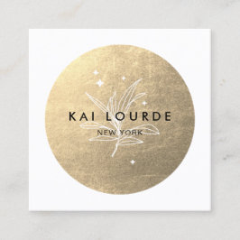 Guld Circle Plant Löv and Stars Square Square Fyrkantigt Visitkort