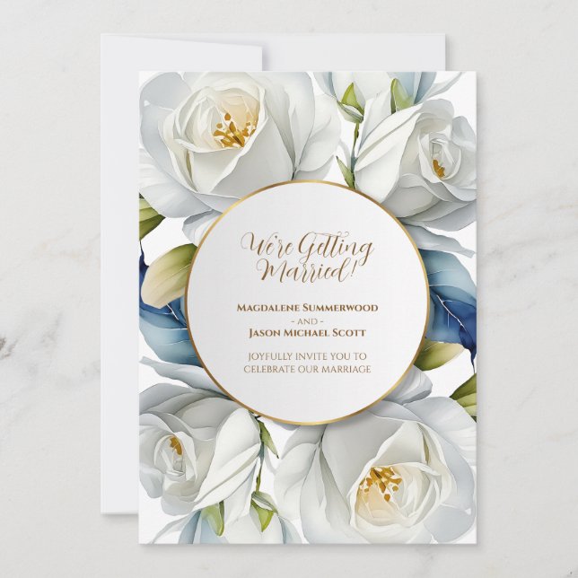 Guld Circle Ram Vit ros Blommigt - bakgrund Inbjudningar (Framsida)
