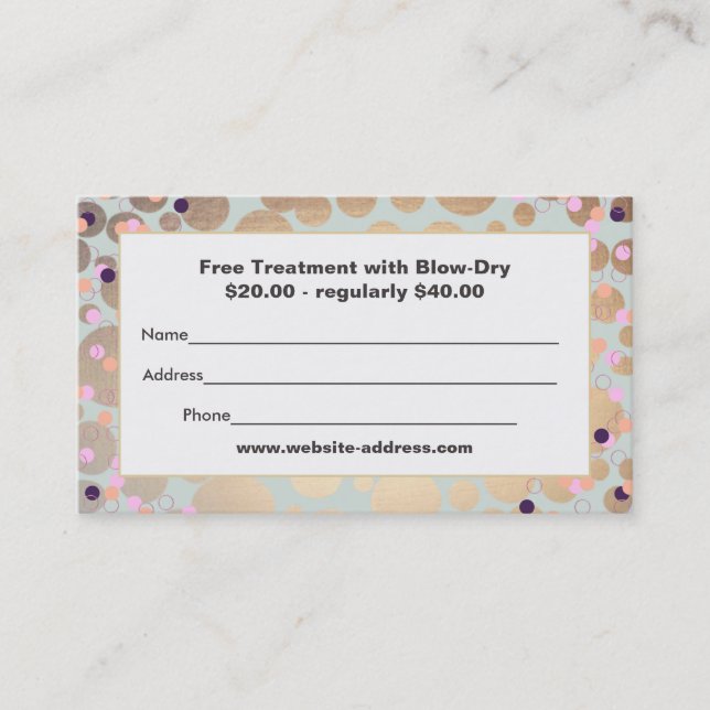 Guld Circles Confetti Salon Discount Coupon Rabattkort (Framsida)