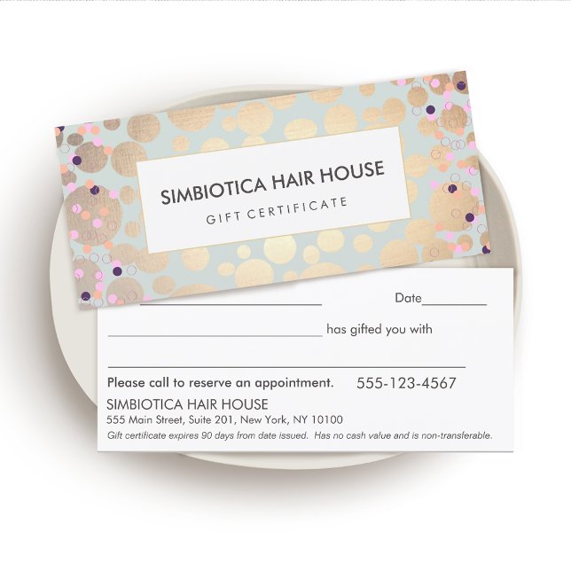 Guld Circles Confetti Salon Spa Gift Certificate (Skapare uppladdad)