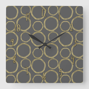 Guld Circles & Grått Modern Trendig Chic Fyrkantig Klocka