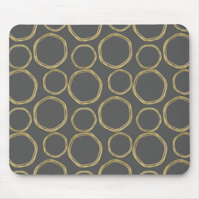 Guld Circles & Grått Modern Trendig Musmatta (Framsidan)