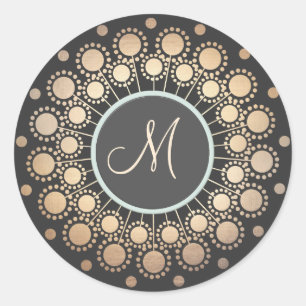Guld Circles Ornate Monogrammed Black Runt Klistermärke