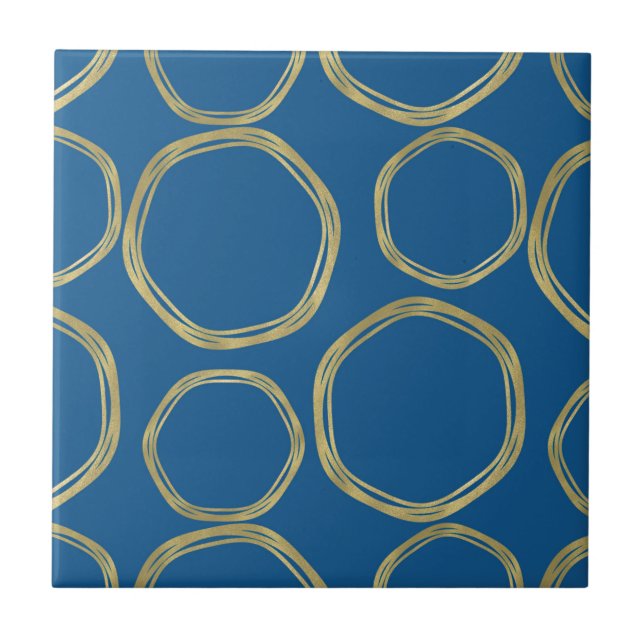 Guld Circles & Rustic Aqua Blue Chic Modern Kakelplatta (Framsidan)