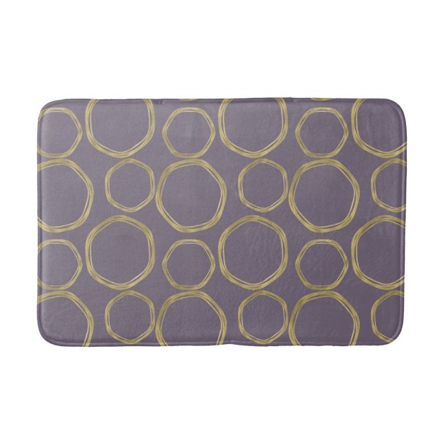 Guld Circles & Rustic Taupe Lila Modern Trendig Badrumsmatta (Framsidan)