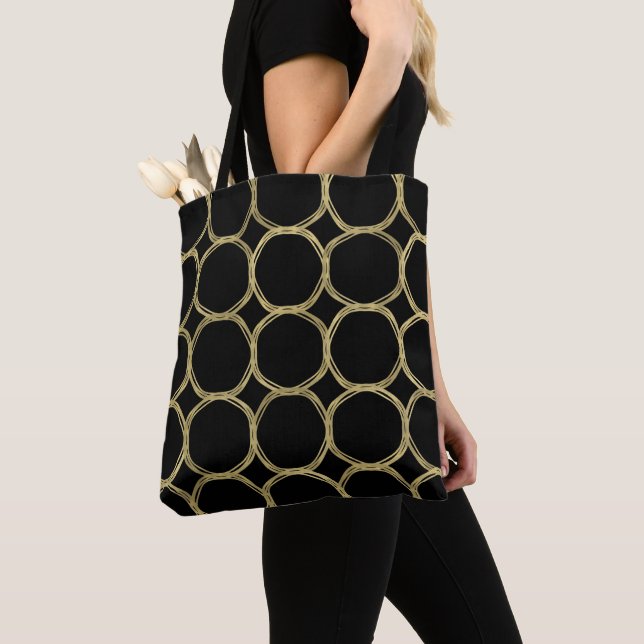 Guld Circles & Sleek Black Modern Trendig Chic Tygkasse (Närbild)