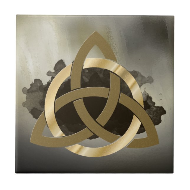 Guld- cirklad vintage för Celtic Trinityfnurra Kakelplatta (Framsidan)