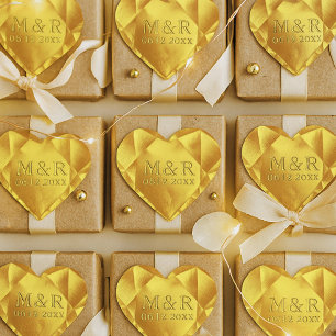 Guld Citrine Watercolor Heart Bröllop-årsdag Hjärtformat Klistermärke