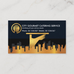 Guld City Silhouette Servitör Service Visitkort
