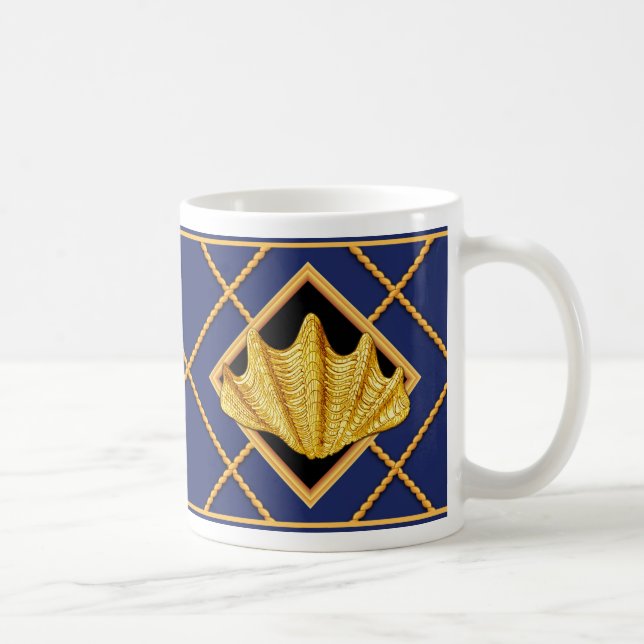 Guld Clam & Frakt Rope Navy Nautical Mugg/Kopp Kaffemugg (Höger)