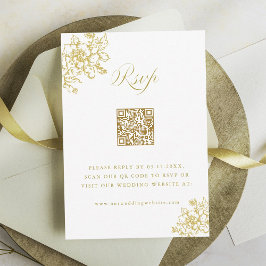 Guld Classic Bloom Garden Wedding QR-kod OSA Kort