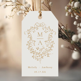 Guld Classic Fransk Blommigt Vapensköld Bröllop Presentetikett