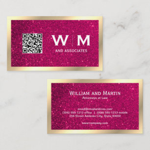 Guld Classic Monogram QR-KOD Glitter Visitkort