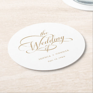 Guld Classy Calligraphy Bröllop Underlägg Papper Rund