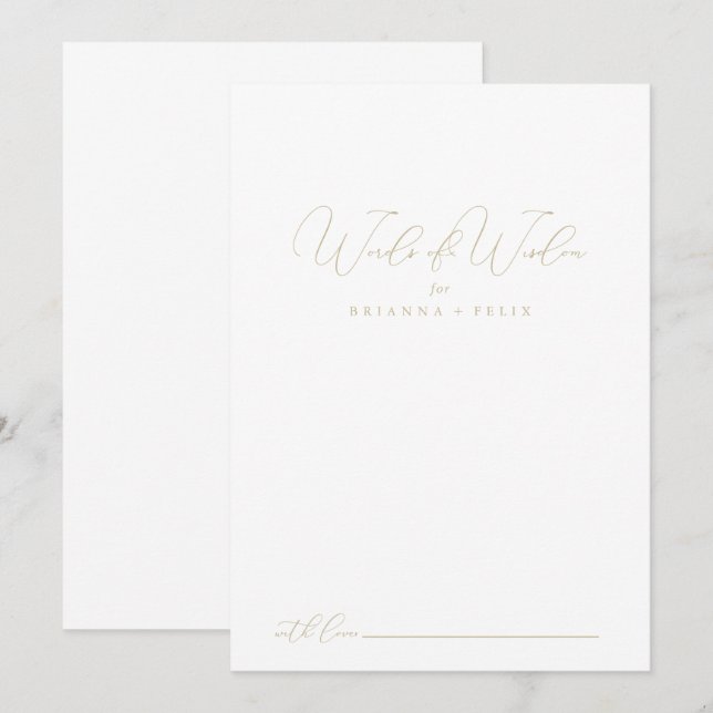 Guld Classy Chic Bröllop Ord Wisdom Rådkort (Fram/baksida)