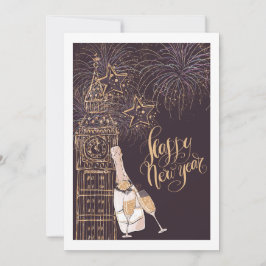 Guld Clock Gott nytt år Inbjudningar