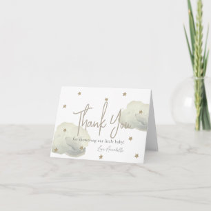 Guld Clouds & Stars Watercolor Baby Shower Tack Kort