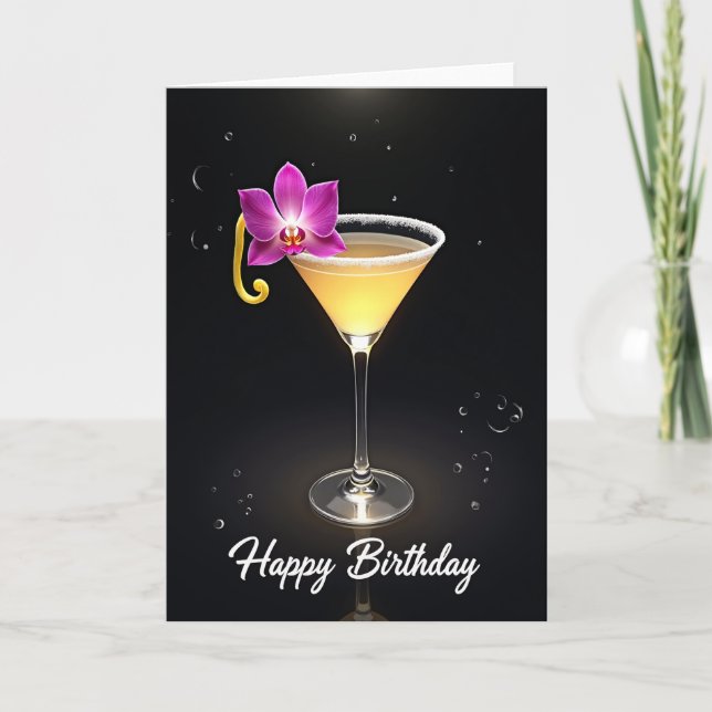 Guld Cocktail Födelsedags Kort (Framsida)