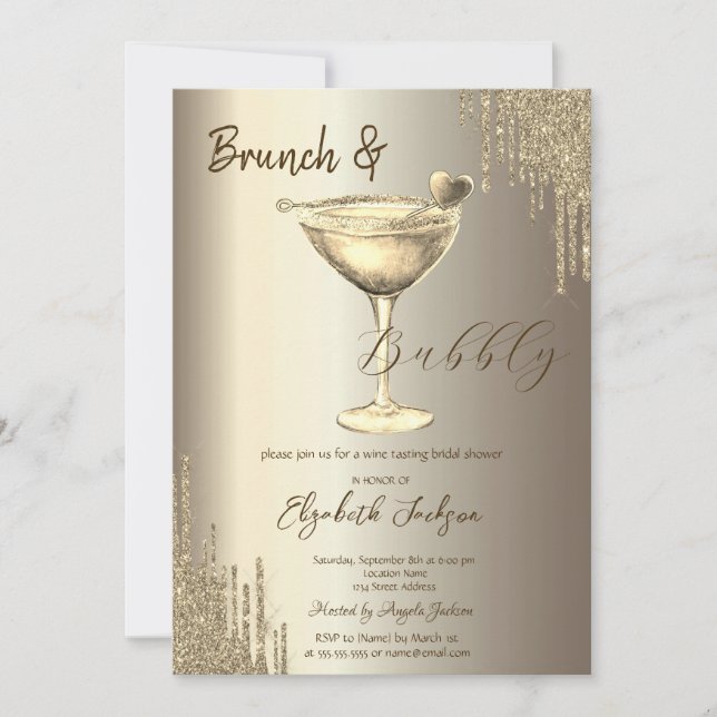 Guld Cocktail Hjärtat Glitter Drips  Sängvätning  Inbjudningar (Framsida)