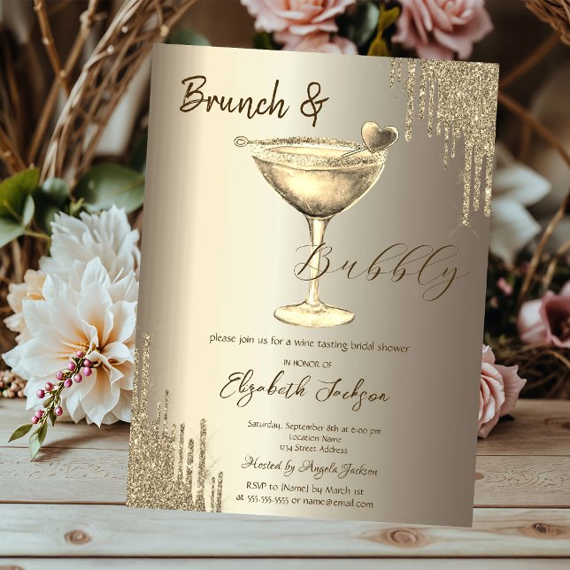 Guld Cocktail Hjärtat Glitter Drips  Sängvätning  Inbjudningar (Skapare uppladdad)