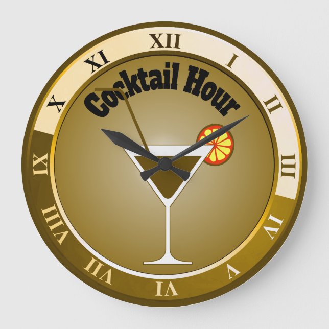 Guld Cocktail Hour Pub Clock Stor Klocka (Framsida)