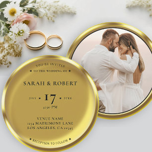 Guld Coin Elegant Photo Bröllop Inbjudningar