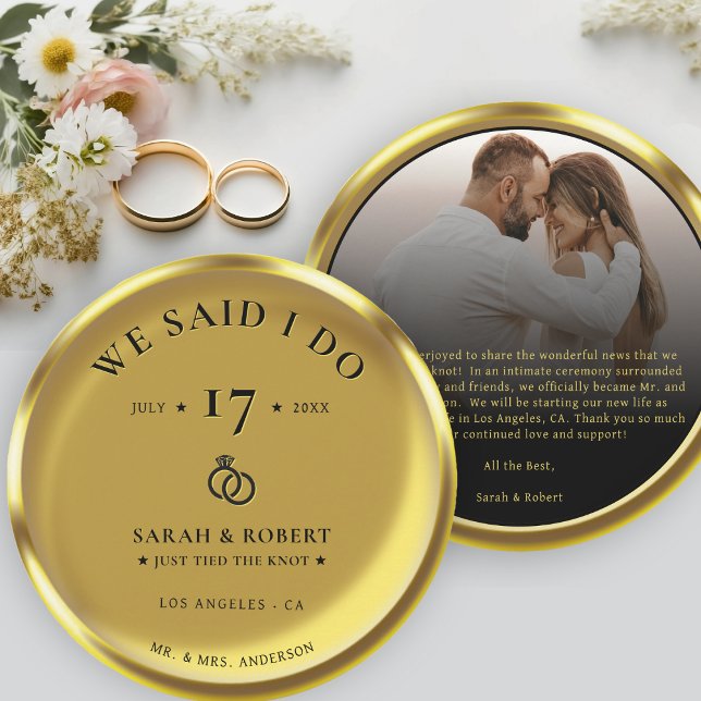 Guld Coin Elegant Photo Bröllop Meddelande (Gold Coin Elegant Photo Wedding Announcement)