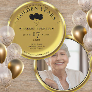 Guld Coin Golden Years Photo 65e Födelsedagsfest Inbjudningar
