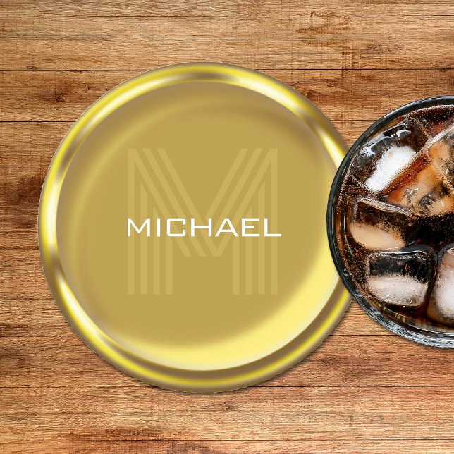 Guld Coin Namn Monogram Initial Underlägg Papper Rund (Gold Coin Name Monogram Initial Round Paper Coaster
)