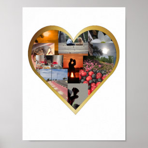 Guld- Collage för hjärtaramfoto Poster