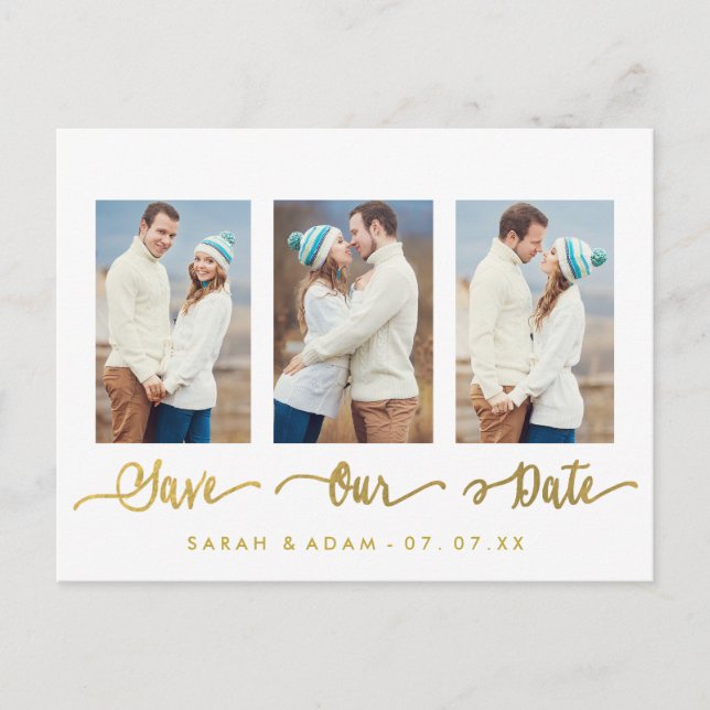 Guld Collage Photo Save Date Postcard Meddelande Vykort (Framsida)