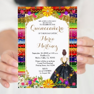 Guld Colorful Blommigt Quinceañera Birthday Inbjudningar