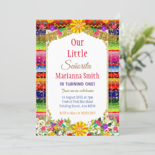 Guld Colorful Mexican Blanket Blommigt Fiesta Inbjudningar
