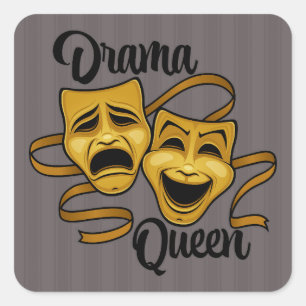 Guld Comedy and Tragedy Theater Masks Drama Queen Fyrkantigt Klistermärke