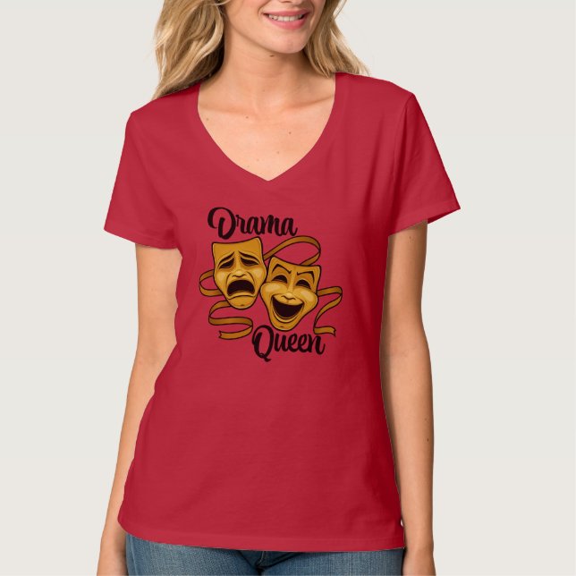 Guld Comedy and Tragedy Theater Masks Drama Queen T Shirt (Framsida)