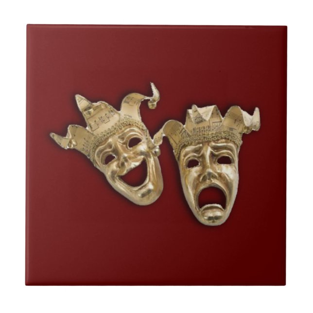 Guld Comedy och Tragedy Masks Kakelplatta (Framsidan)