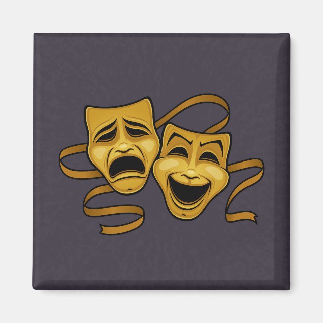 Guld Comedy och Tragedy Theater Masks Magnet (Framsidan)