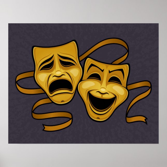 Guld Comedy och Tragedy Theater Masks Poster (Framsidan)