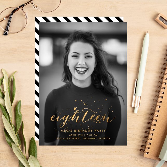 Guld Confetti 18:e födelsedagsfoto Inbjudningar (Skapare uppladdad)