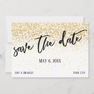 Guld Confetti Avslappnad Handwrite Bröllop Spara Datumet