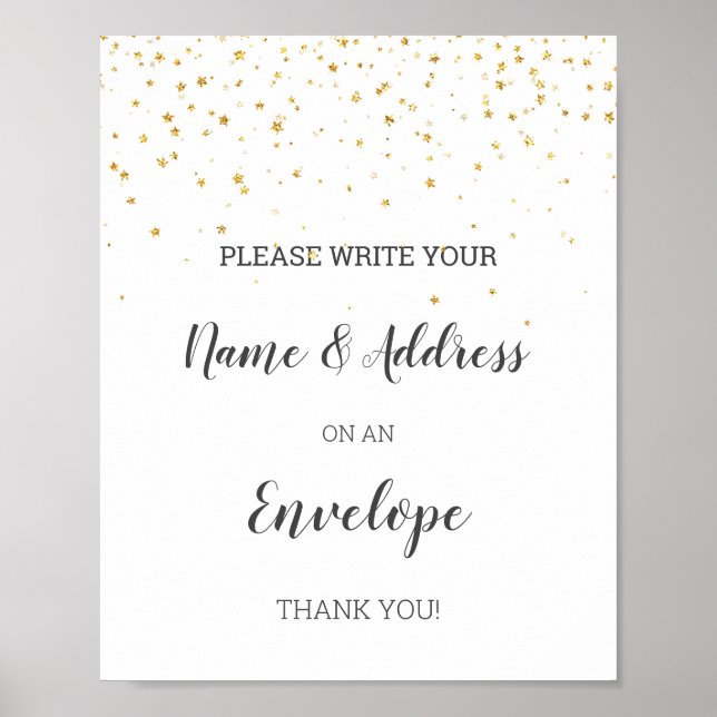 Guld Confetti Baby Shower Adress an Kuvert Sign Poster (Framsidan)