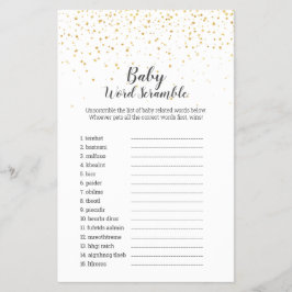 Guld Confetti Baby Shower Baby Ord Scramble Game Flygblad