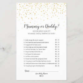 Guld Confetti Baby Shower Mummy eller Pappa Game Flygblad