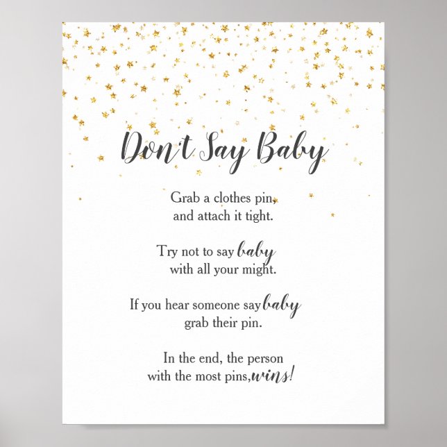 Guld Confetti Baby Shower Säg inte Baby-spelsignat Poster (Framsidan)