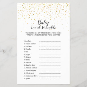 Guld Confetti Baby Shower UK Baby Ord-skandalen Flygblad