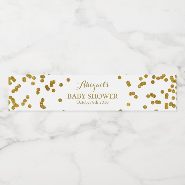 Guld Confetti Baby Shower-Vattenflaska etikett (Singel etikett)