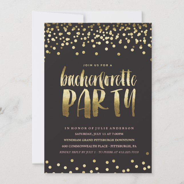 GULD CONFETTI BACHELORETTE PARTI-inbjudan Inbjudningar (Framsida)