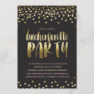 GULD CONFETTI BACHELORETTE PARTS inbjudan